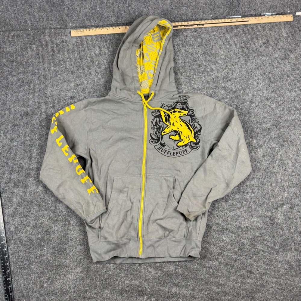 Universal Studios Hoodie Unisex XS Grey Hufflepuff Harry Potter Zip Up Graphic